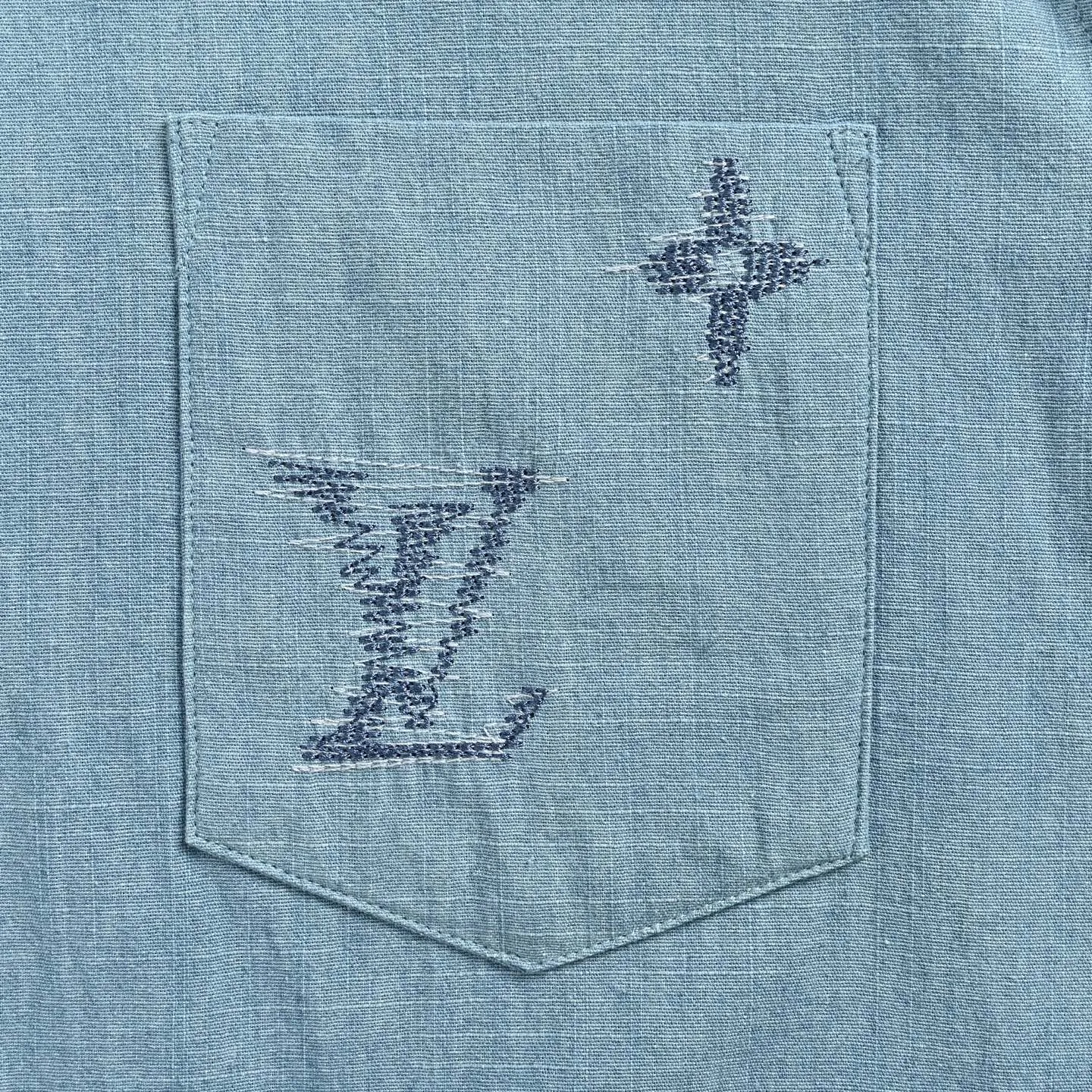 Louis Vuitton/Louis Vuitton front and back embroidery suit chambray short-sleeved shirt